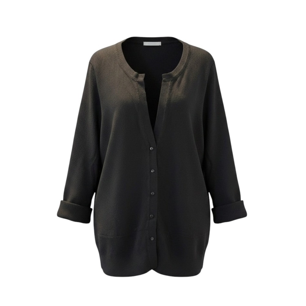 Cyrus Lightweight Cardigan Sweater Black Button Front 3/4 Sleeve V-Neck‎ 2X